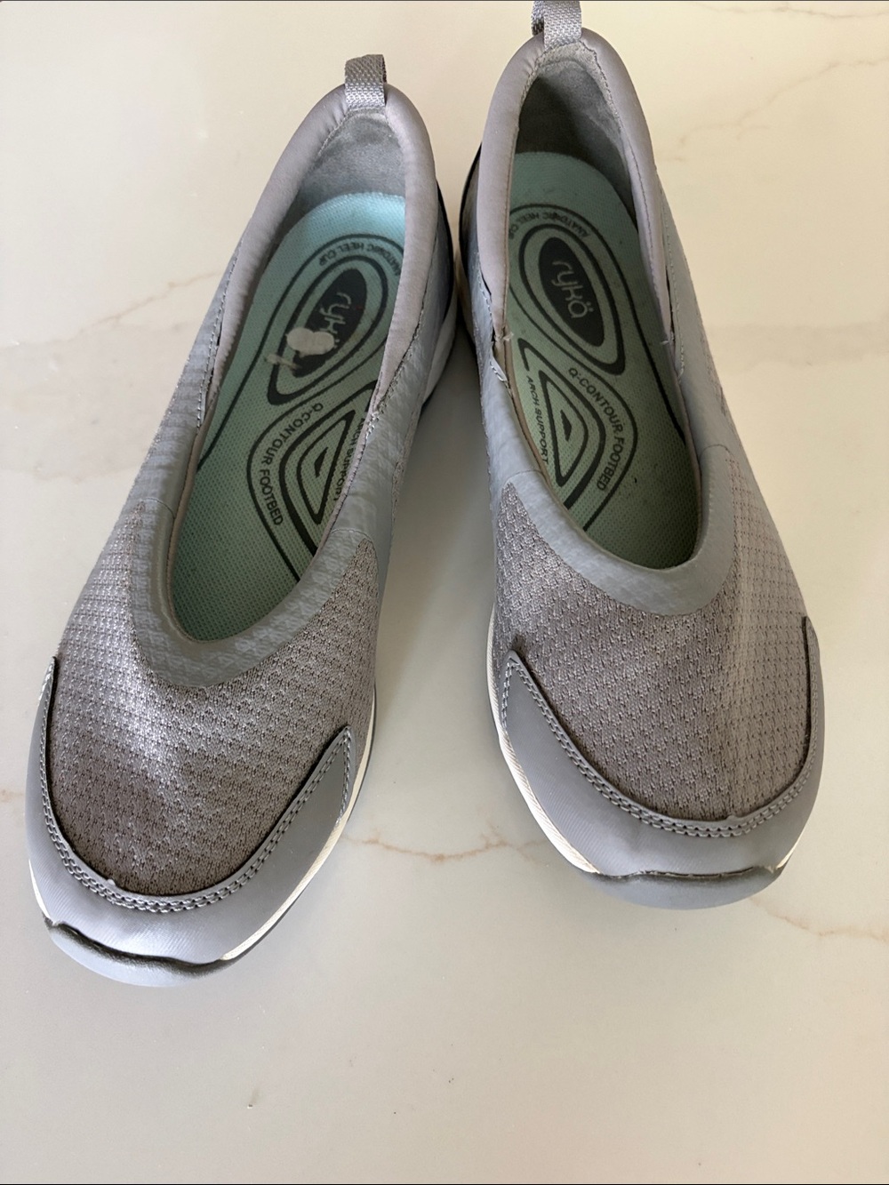 Ryka Women's Slip-On Sneakers in Light Gray with Mint Insole